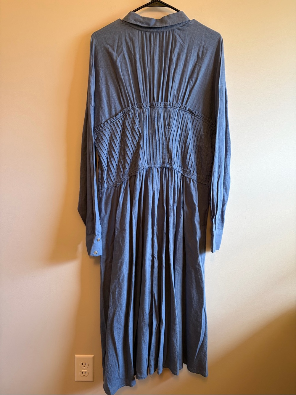 Pilcro Dusty Blue Button-Front Midi Shirtdress with Smocked Waist - Picture 3 of 13